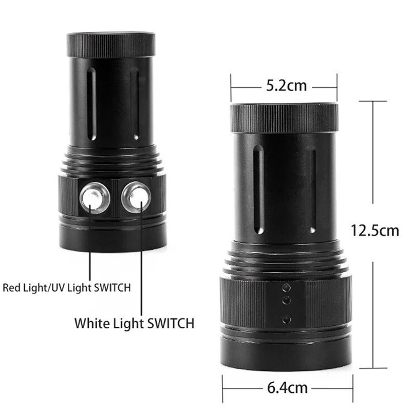 

Underwater Video 15 XM L2+6 Red+6 UV LED Photography Flashlight Diving Light