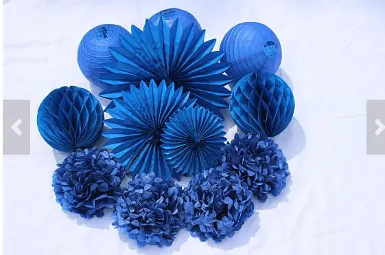 

12pcs Navy Blue Tissue Paper Pom Poms Paper Lanterns Tissue Paper Fan Honeycomb Balls Nautical Themed Party Decoration