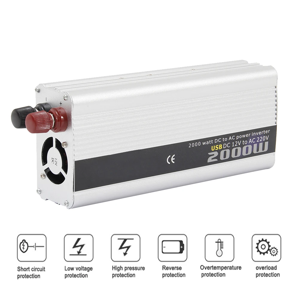 

Dual USB 2000W Watt DC 12V To AC 220V Portable Car Power Inverter Charger Converter Adapter DC 12 To AC 220 Modified Sine Wave