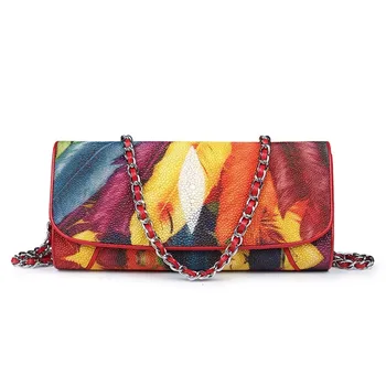 

Two-straps Designer Genuine Stingray Skin Leather Women Evening Purse Cross Bag Ladies Single Shoulder Bag Female Small Flap Bag