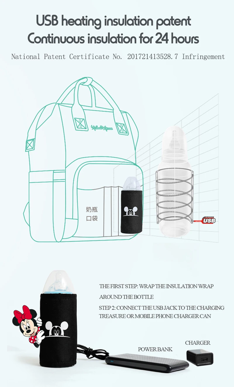 Дисней Минни детская сумка для мамы водонепроницаемый большой емкости молоко теплоизоляция материнства сумка подгузник рюкзак