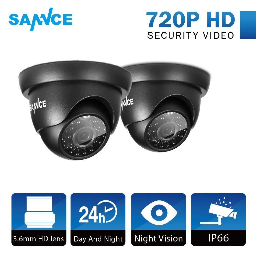 SANNCE 2 шт AHD 720P HD 1.0MP CCTV камеры безопасности H.264 водонепроницаемые внутренние/уличные Купольные Камеры видеонаблюдения набор черный цвет