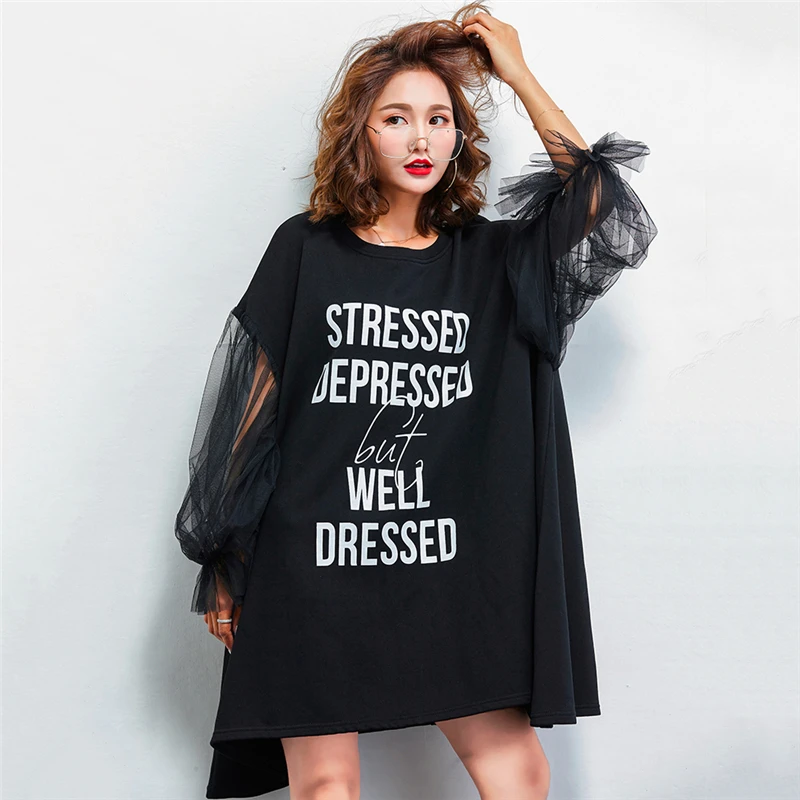 

ARCSINX Plus Size Women Dress 8XL 7XL 6XL 5XL 4XL Mesh Ruffles Women's Dress Spring Korean Oversize Large Size Dresses Women