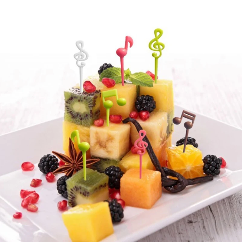 16 pz/pacco Usa E Getta di Plastica Nota Musicale/Cuore/Poker Forma di Cibo Frutta Forchetta Picks Set Per Il Partito Cucina Accessorie