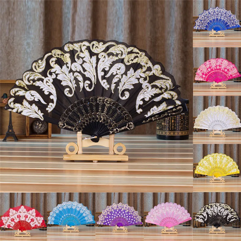 

Chinese/Spanish Style Fan Dance Wedding Party Lace Silk Folding Hand Held Flower Decorative Fans