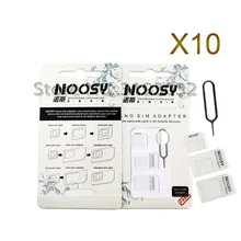 10Pcs/Lot Noosy Nano SIM Card Adapter 4 in 1 Micro SIM Adapter Eject Pin Key Retail Package for iPhone 5S 6 6s 7 Samsung Pocket