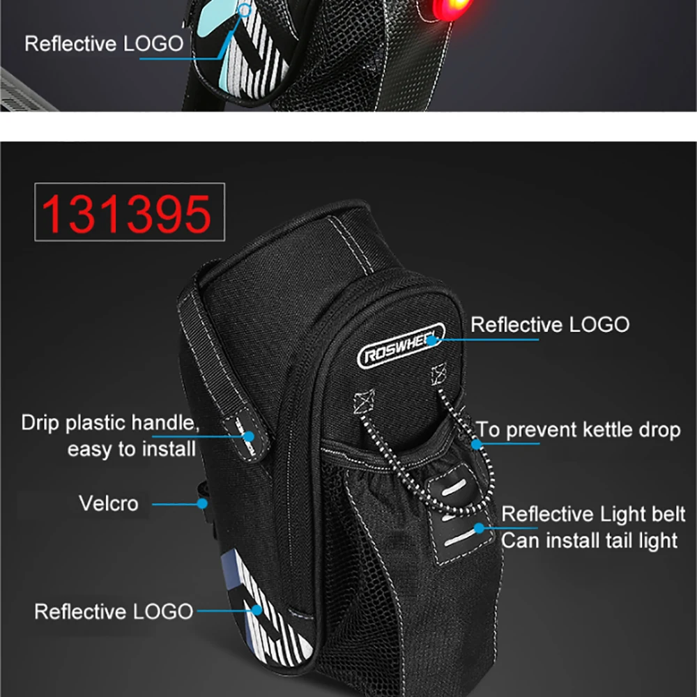 Perfect ROSWHEEL Bicycle Bag Rainproof Saddle Bag Outdoor Cycling Mountain Bike Back Seat Tail Pouch Maintenance Tool Bags with Tailligh 9