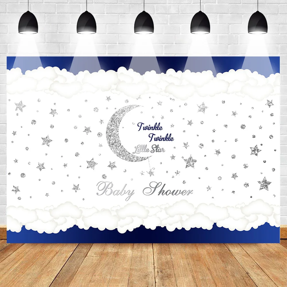 

Vinyl Photography Background Baby Shower Backdrop Newborn Party Silver Twinkle Little Star Moon Customized Background for Studio