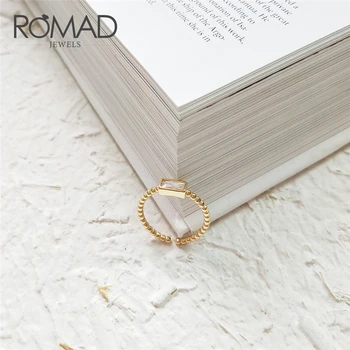 

ROMAD Simple Ring Minimalist Square Zircon 925 Silver Open Adjustable Engagement Wedding Rings for Girls Women anillos mujer R3