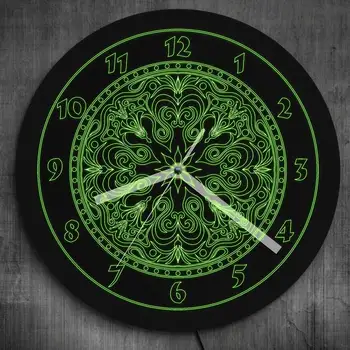 

Abstract Mandala LED Vintage Gift Wall Clock Ritual Symbol Modern Wall Watch with LED Colorful Light Mandala Neon Sign Clock