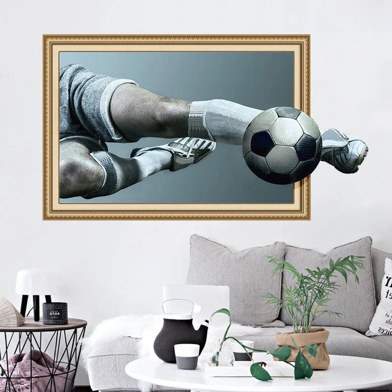 3d vivid broken wall Football Soccer wall stickers for kids rooms living room bedroom wall ...