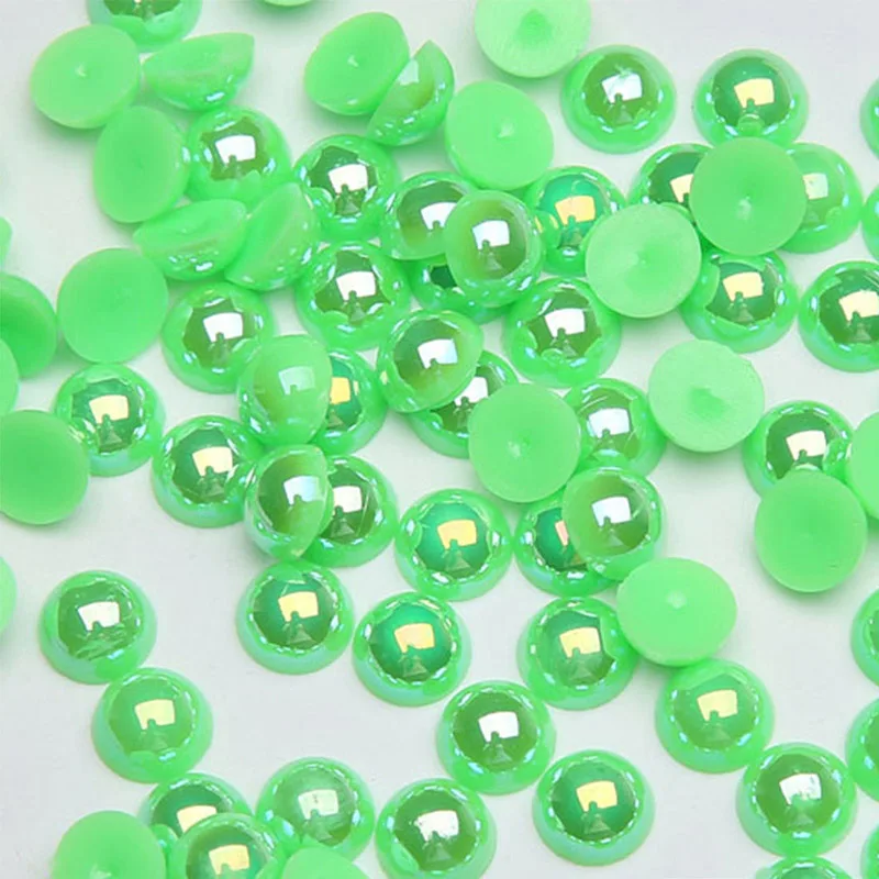 100 шт./лот ABS полимерные купольные кабошоны имитация жемчуга 10 мм круглые бусины с плоской задней частью для самостоятельного изготовления ювелирных изделий Компоненты ручной работы - Цвет: Green
