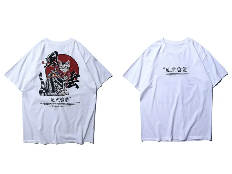 Japanese Samurai Cat Printed Tshirts 1