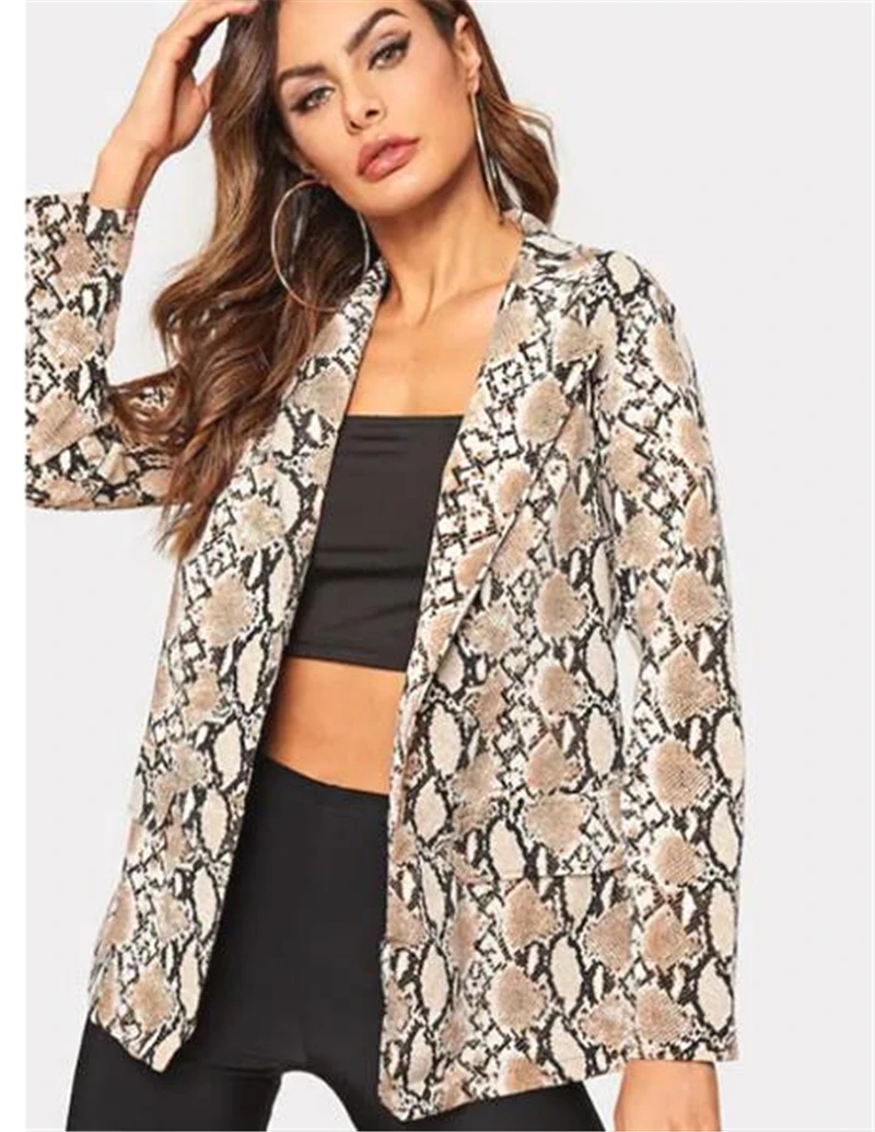 

2019 Women's Casual Jacket Lapel Collar Snake Printed Thin Coat women suit top