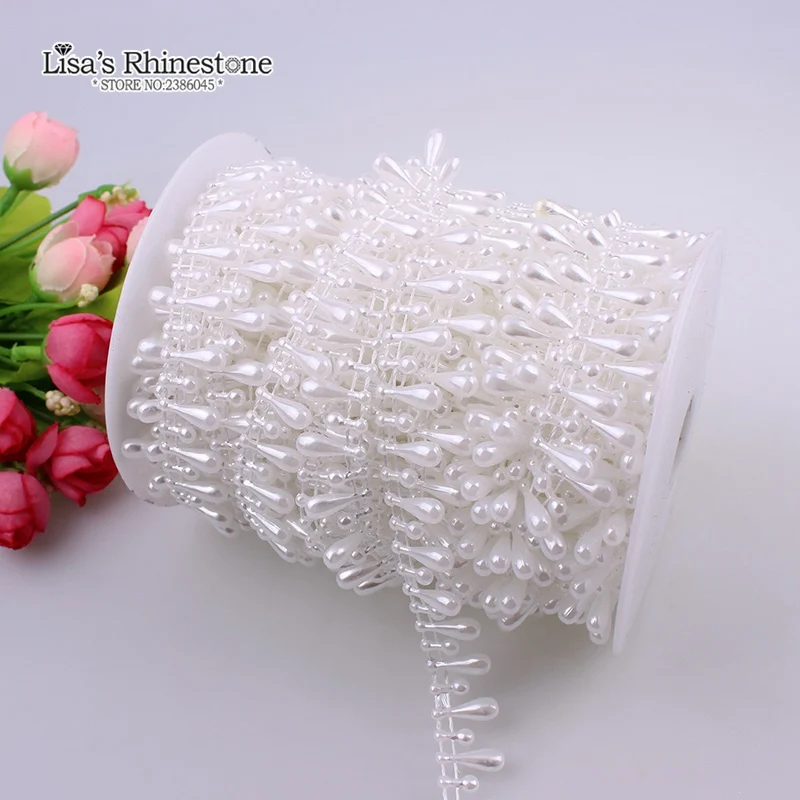 

2 Yards Cotton Fishing Line Artificial Ivory White Teardrop Waterdrop Pearl Beads Chain DIY Garland Flower Wedding Decoration