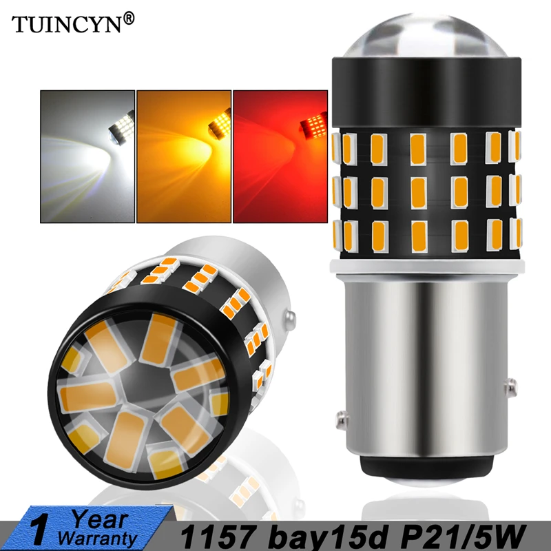 

TUINCYN 2Pcs 1157 BAY15D Led Bulb P21/5W 3014SMD Auto Leds Bulbs Brake Stop Tail Lamp Car Backup light 12V White Orange Red