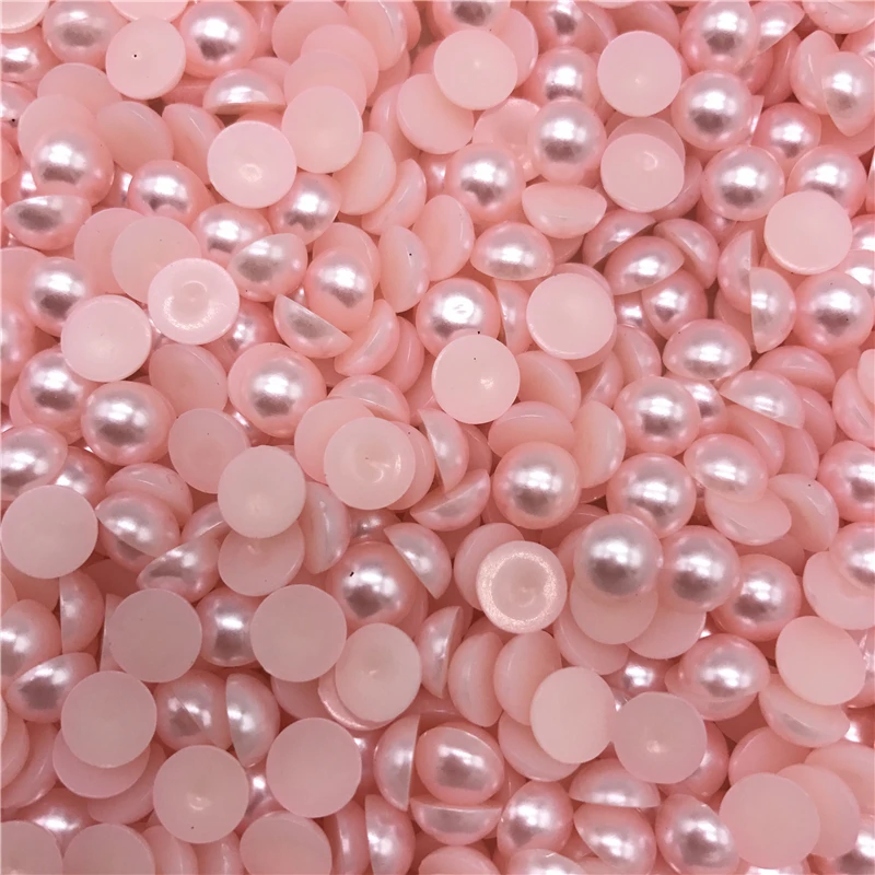 

4-10mm Pink Imitation Pearl Half Round Pearl Bead Flat Back Scrapbook For Phone Case Scrapbook Women Nail Art Jewelry Making