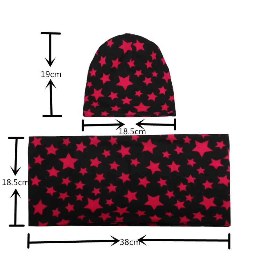 2pcsSet Spring Autumn Cotton Baby Hat Stars Pattern Kids Beanies Scarf Collar Set Boys Girls Beanie Cap Neck Warmers (2)
