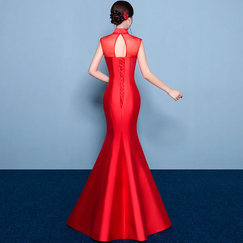 Mermaid Tail Asian Style Bride Wedding Qipao Chinese Traditional Dress