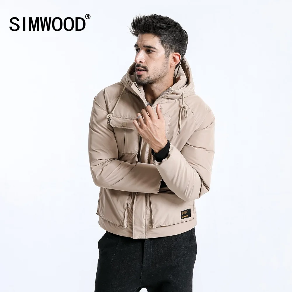 SIMWOOD 2019 Зимний новый мужской пуховик с принтом капюшоном пальто для мужчин
