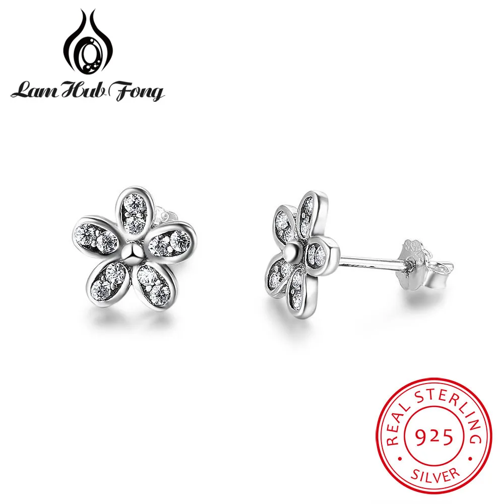 

New Real Solid 925 Sterling Silver Flower Stud Earrings for Women Cute Daisy Small Earrings Wedding Fine Jewelry (Lam Hub Fong)