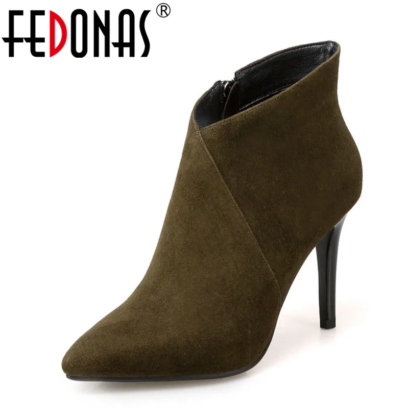 

FEDONAS Top Quality Thin High Heeled Pumps Pointed Toe Autumn Winter Martin Shoes Woman Short Ladies Knight Boots Office Pumps