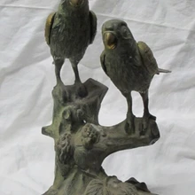 Bi001697 9." Китай ручной работы, скульптуры из бронзы статуя Хабитат ветке дерева Птица пара попугай