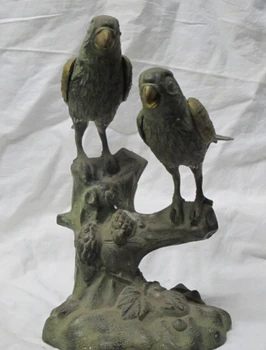 

bi001697 9.5"China handwork sculpture bronze statue Habitat branch tree Bird pair parrot