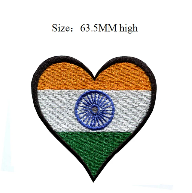 63.5MM high India flag patch of heart patch custom patches/custom