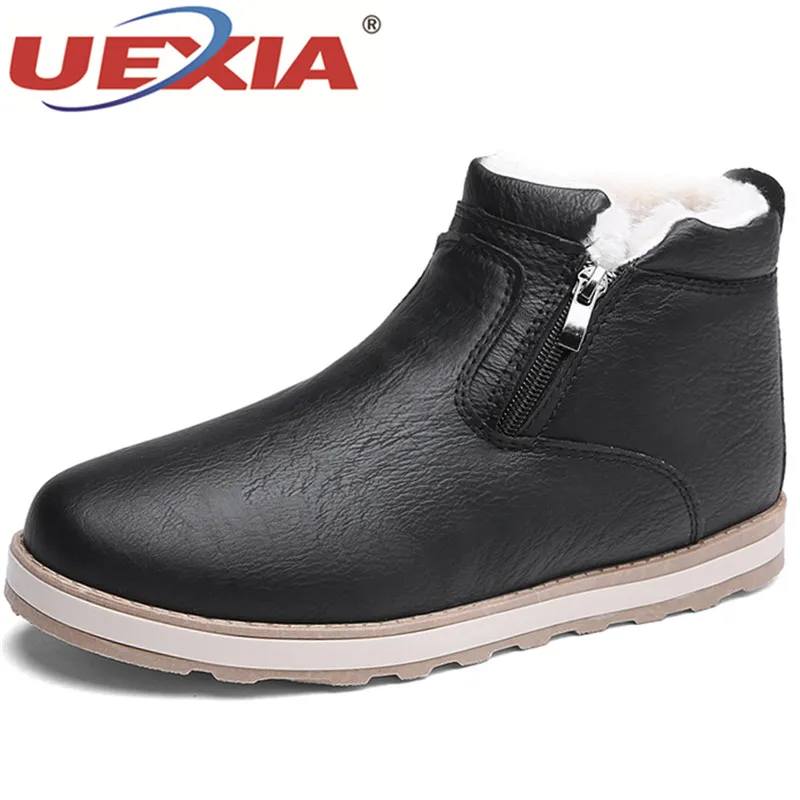 

UEXIA Casual Men Snow Boots Men's Shoes Round Toe Warm Winter With Plush Fur Walking Match Ankle Boot Men Shoes Non-Slip Adult