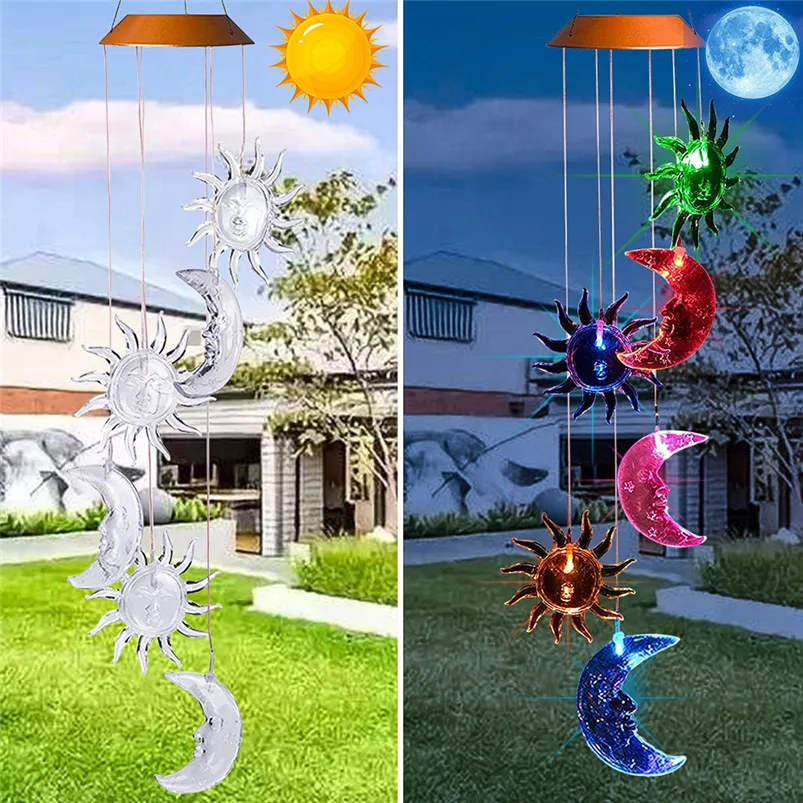 Solar Powered Garland Light Wind Chime Light LED Home Garden Hanging Spinner Lamp Decor Sun Moon Luces Led Decoracion 40JUL176