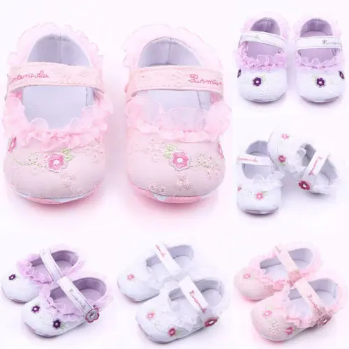 Newborn Baby Girl Crib Shoes Princess Lace Flower Soft Sole Baby Girls
