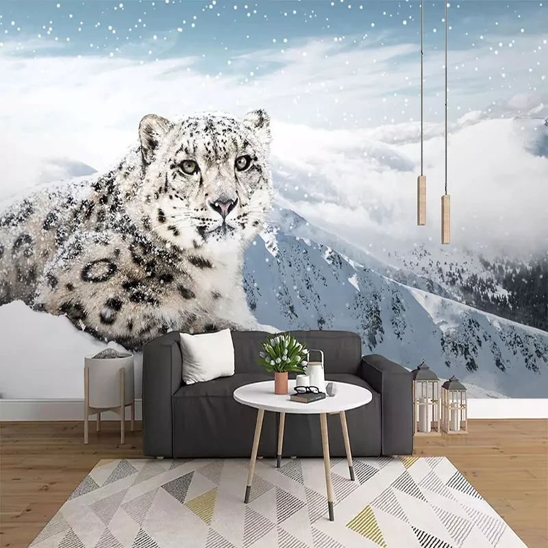 Custom Murals Wall Paper Snow Leopard Animal Leopard Landscape Wall