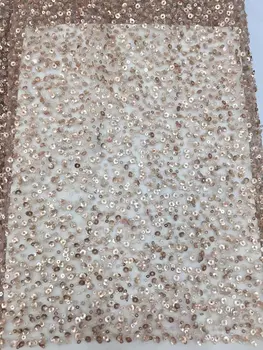 

5 yard dark rose gold bead lace fabric, bridal lace fabric with beads and sequins, heavy bead lace fabric