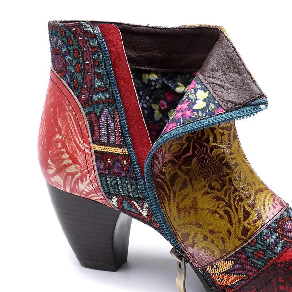 Genuine Leather Printed Ankle Boots Women Shoes Bohemian Splicing Zip Handmade Spring Autumn Retro Block Med Heels Women Boots (7)