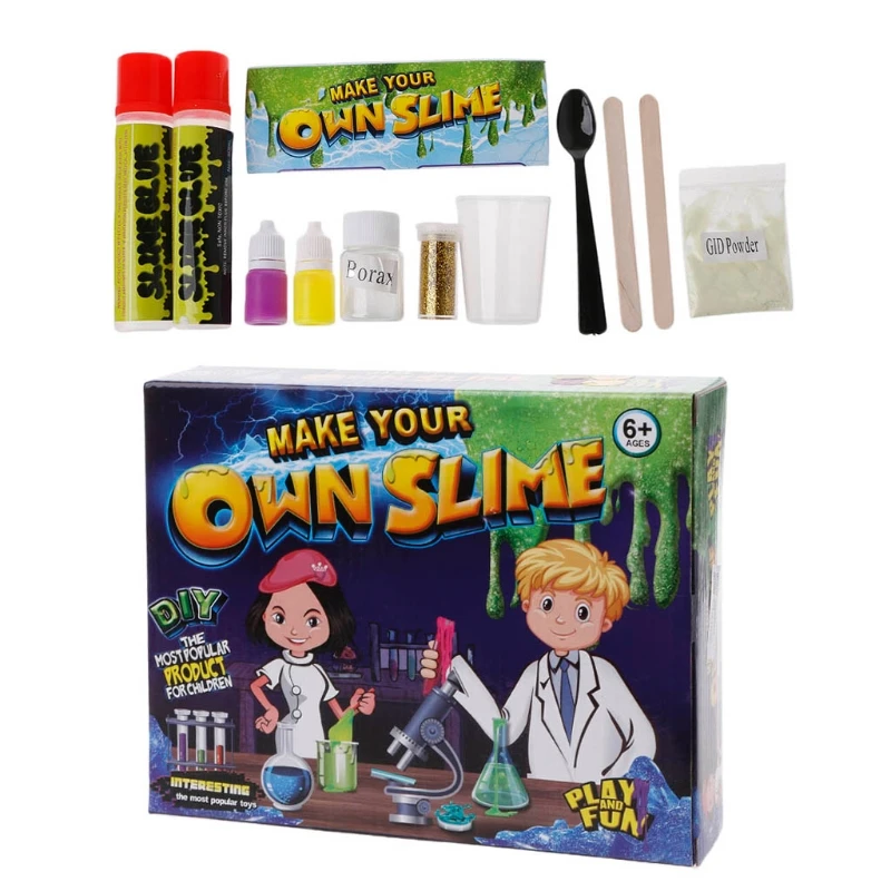 Slime Kit Сделай Сам научная лаборатория для детей светящиеся шары блестки инструкции мерный стакан