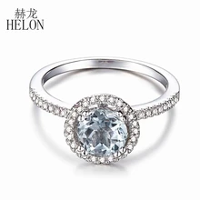 HELON Solid 14 K белое золото Сертифицированный круглый 0.85ct Аквамарин полудрагоценный камень кольцо с натуральным бриллиантом для женщин Свадебные модные ювелирные изделия
