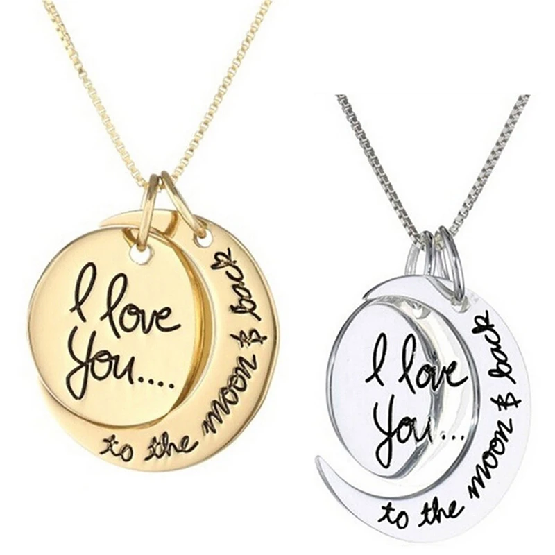 Колье с подвеской Love Forever Moon серебряное ожерелье надписью I You To The для мужчин и