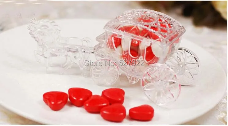 100pcs Fairy Tale Carriage Wedding Favor Box Boxes Carriage Candy Box Gift Box Transparent Boxes with PVC Packing Free Shipping