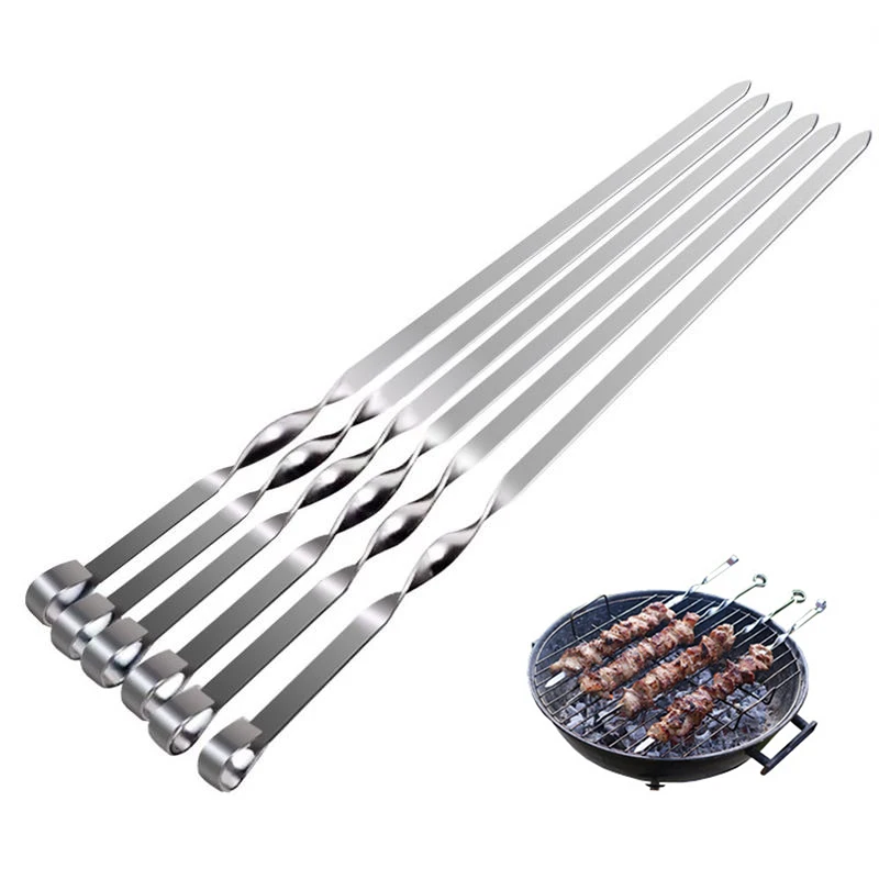 Stainless Steel Barbecue Skewers Portable BBQ Grill Needle Long Handle