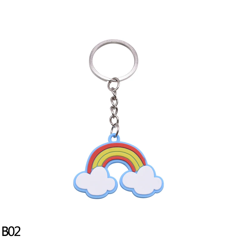 5/10pc Rainbow PVC Cute Animal Horse Unicorn Keychain Alloy Key Ring For Men Women Bag Phone Car Key Chian Decoration Gift Favor - Цвет: B02