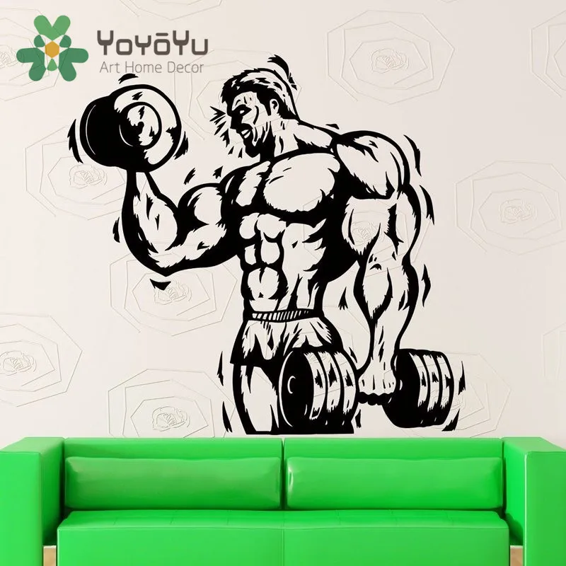 

Gym Fitness Dumbbell Decal Body-building Posters Vinyl Wall Decals Pegatina Quadro Parede Mural Gym Sticker Boys Decor NY-50