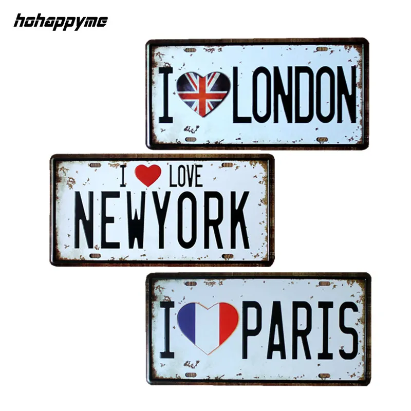 15*30 см I Love Paris/London/Newyork винтажный знак металлический художественный постер