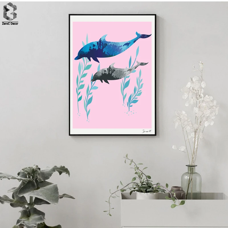 

Silhouette Dolphin Posters and Prints Wall Art Canvas Painting Wall Pictures For Living Room Decoration Girls Bedroom Decor