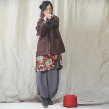 Женские свободные хлопковые льняные куртки винтажные свободные однотонные Лоскутные ретро пальто женские пальто осень весна верхняя одежда