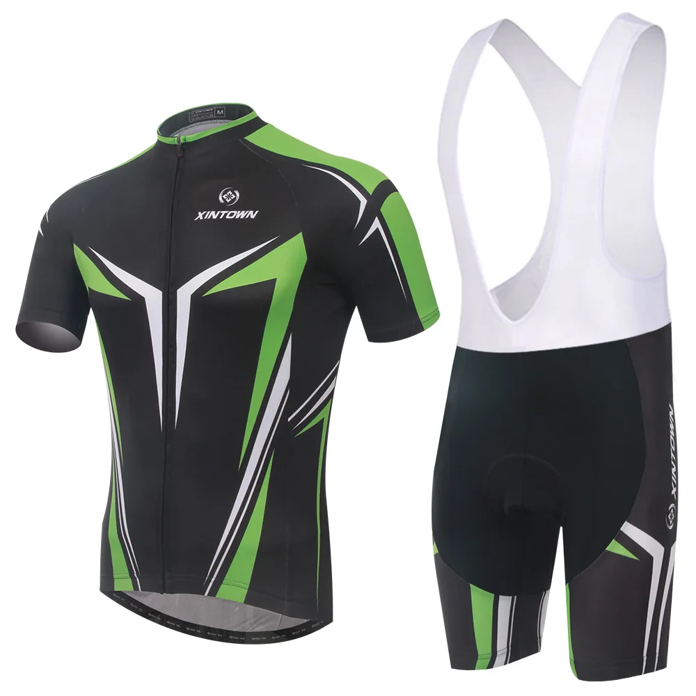 Cycling Set Men Summer Short Sleeve and Bib Shotrs Black Green