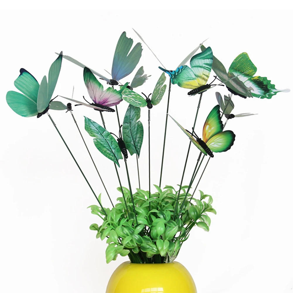 12 шт. Моделирование Бабочка стержень цветочный горшок садоводческий бонсай зеленые декоративные растения