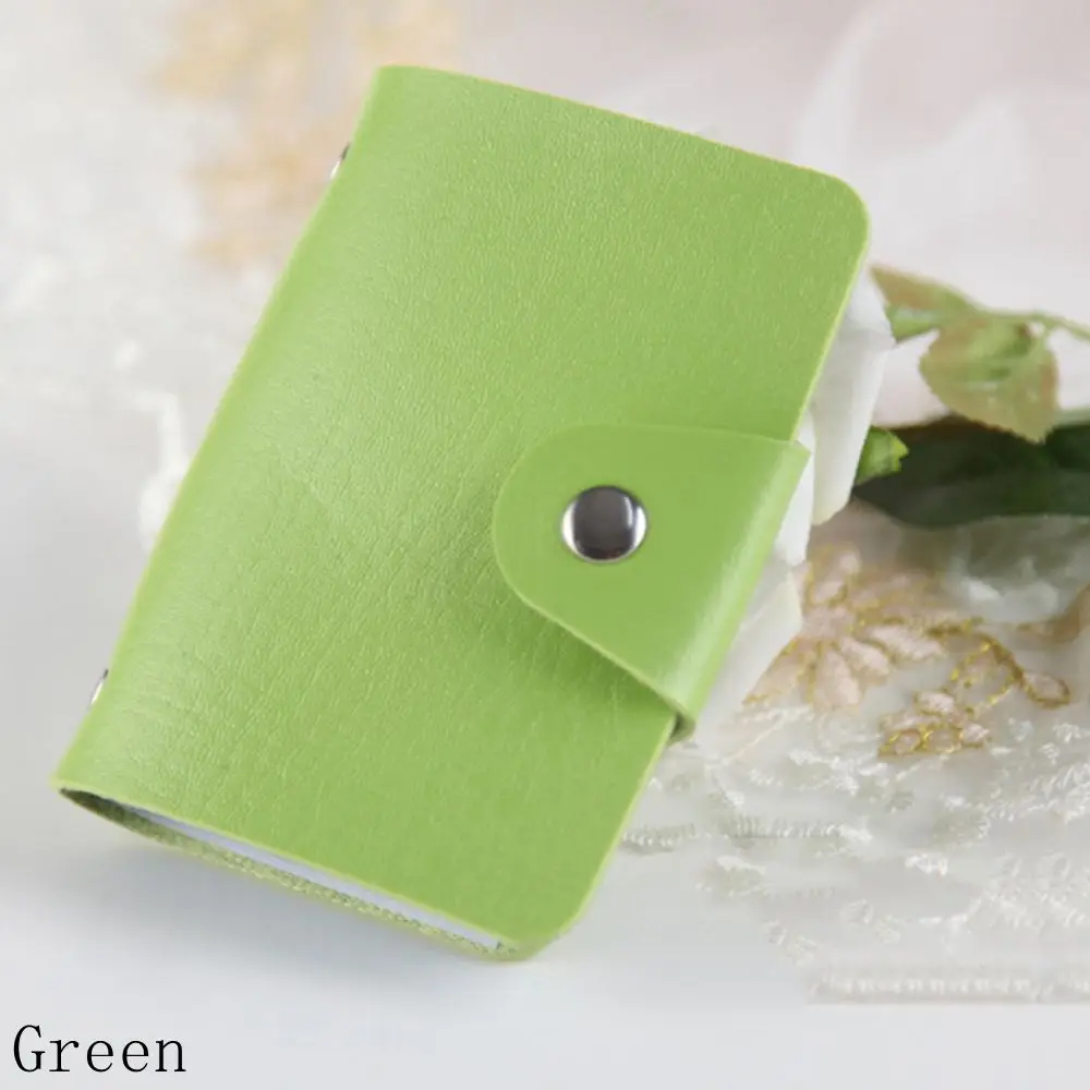1 шт., Модный милый держатель для карт из искусственной кожи, 24 отделения для пластиковых карт, конфетный цвет, маленький размер, деловой держатель для карт, сумка для кредитных карт - Цвет: Style 1-green