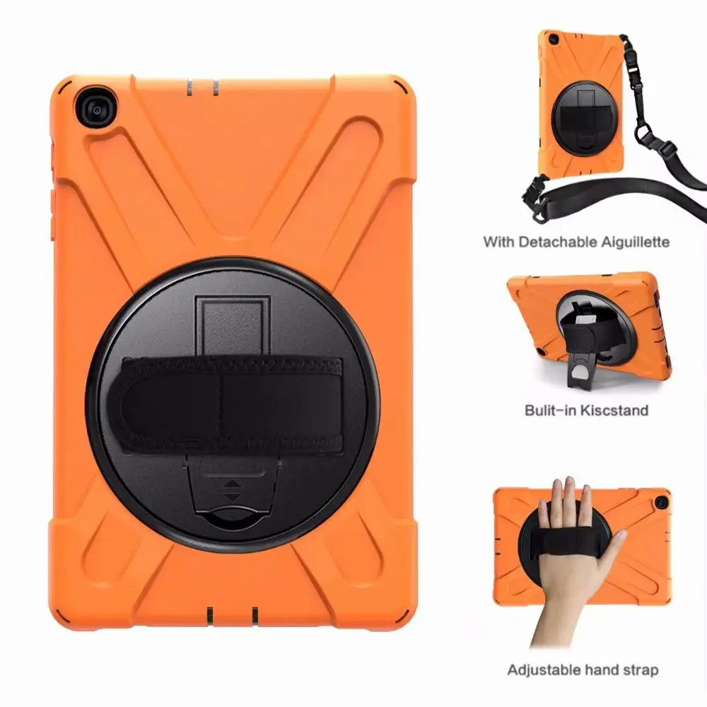 Чехол для samsung Galaxy Tab A T510 T515 10,1 '', безопасный противоударный защитный чехол для планшета, вращающийся на 360 градусов, ремешок на руку и шейный ремень - Цвет: Оранжевый
