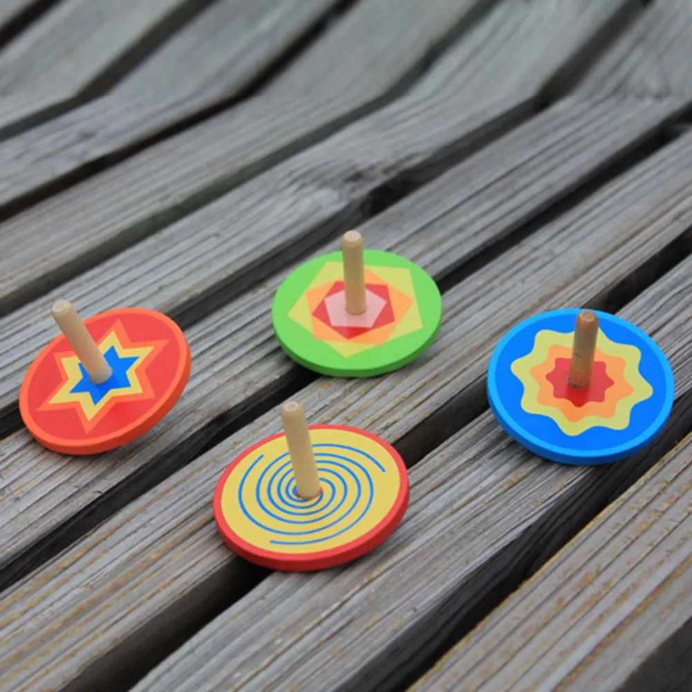 1pc Multicolored Spinning top colorful Wood gyro Kindergarten font b toys b font Wood font b